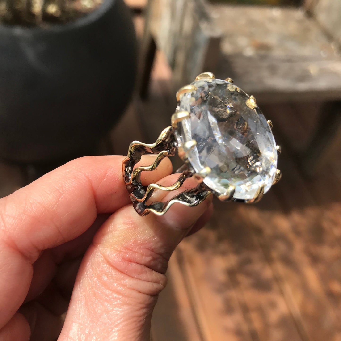 sterling silver natural quartz roots 40ct statement ring 9