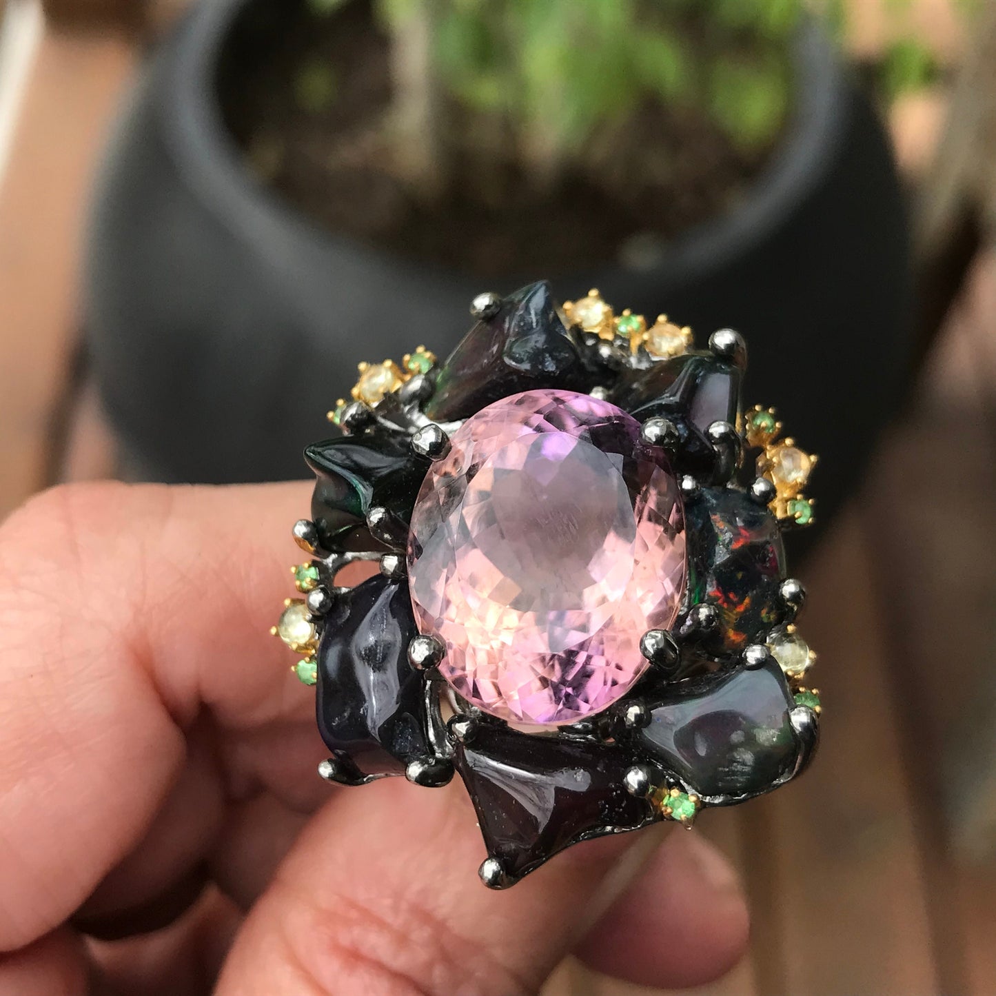 Sterling Silver Ametrine heirloom Fire Rainbow Huge opal ring 7