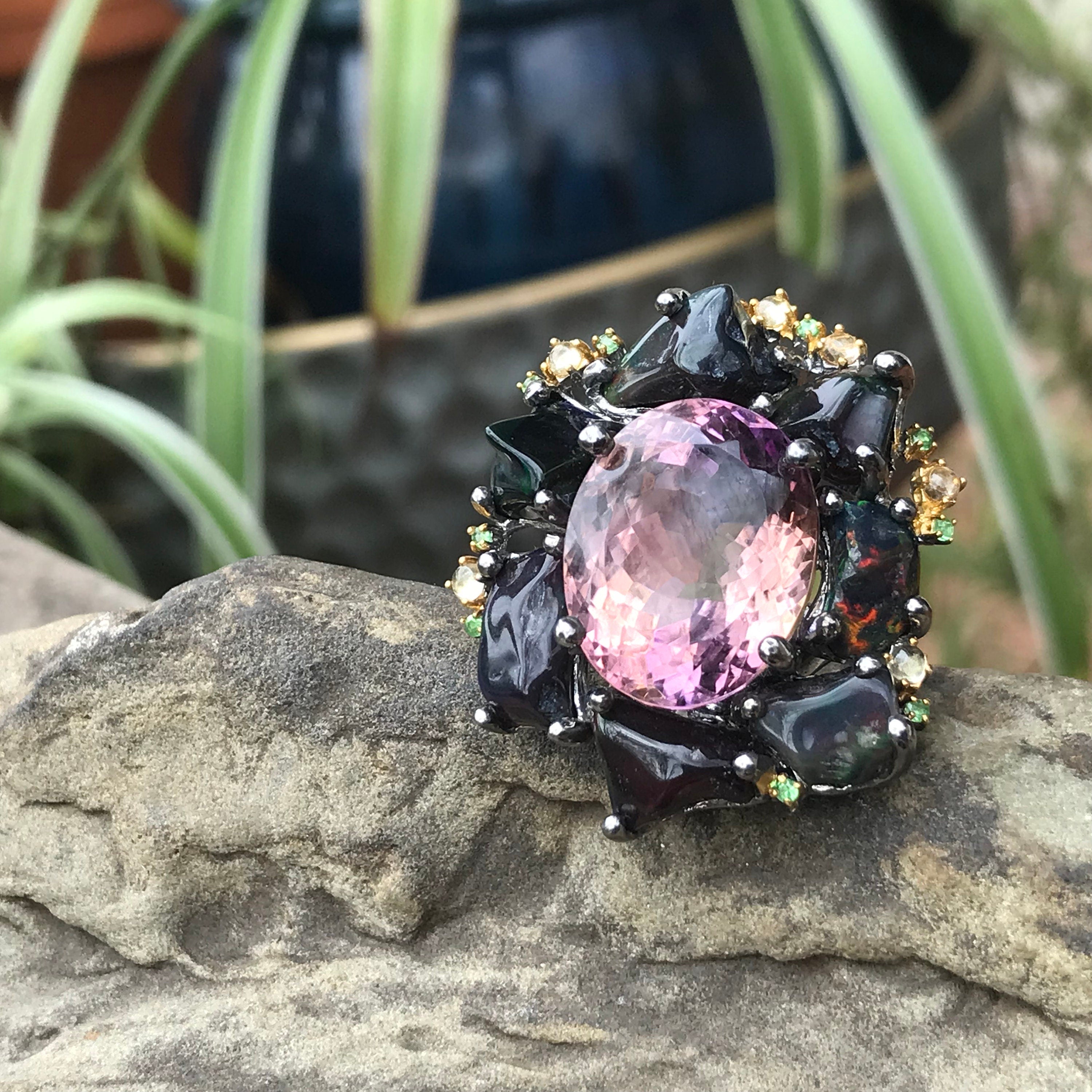 Sterling Silver Ametrine heirloom Fire Rainbow Huge opal ring 7 Colors Of Etnika
