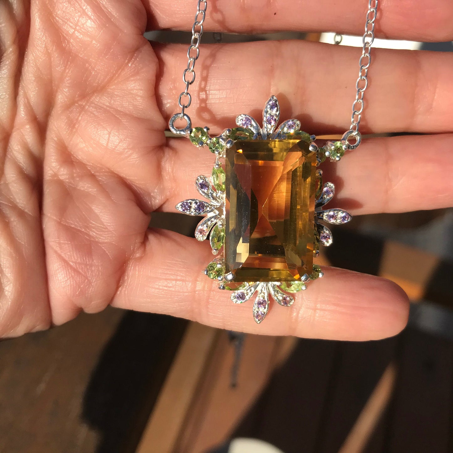 sterling silver Natural 34ct citrine pendant necklace