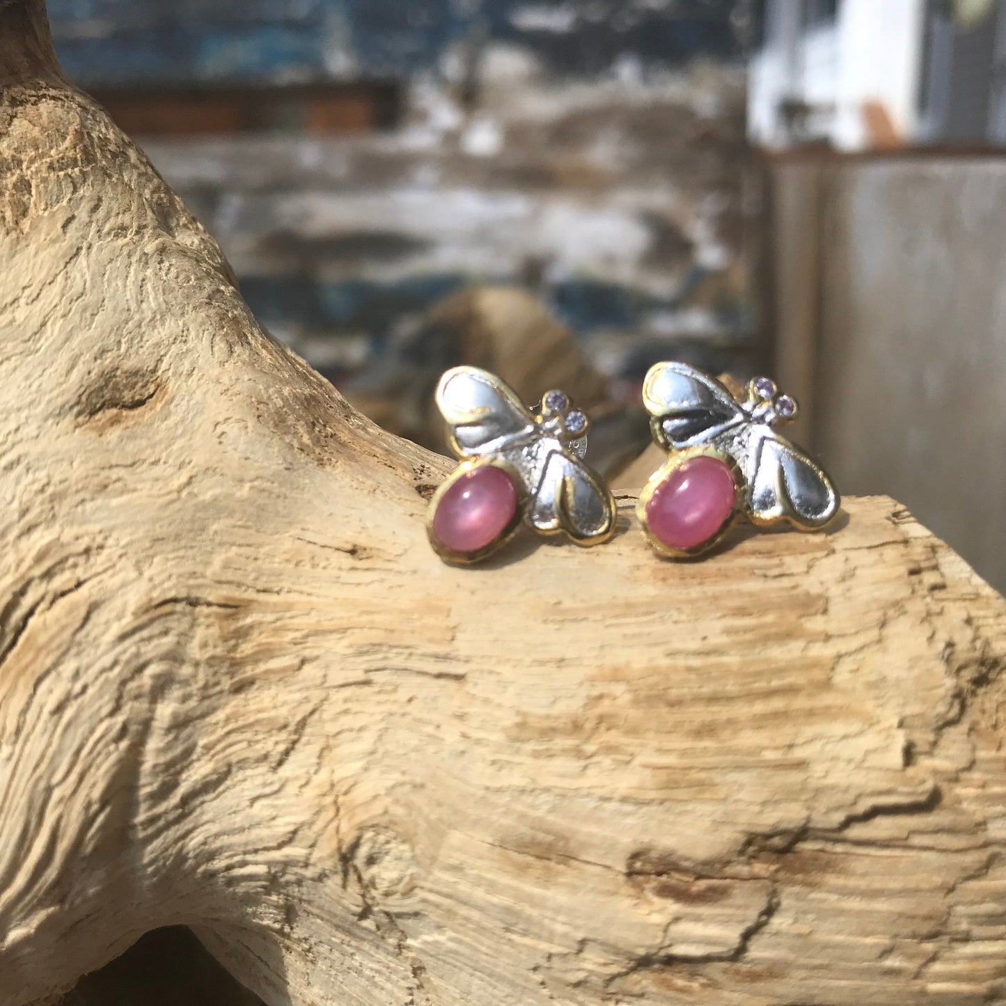 Sterling Silver Ruby bee post earrings