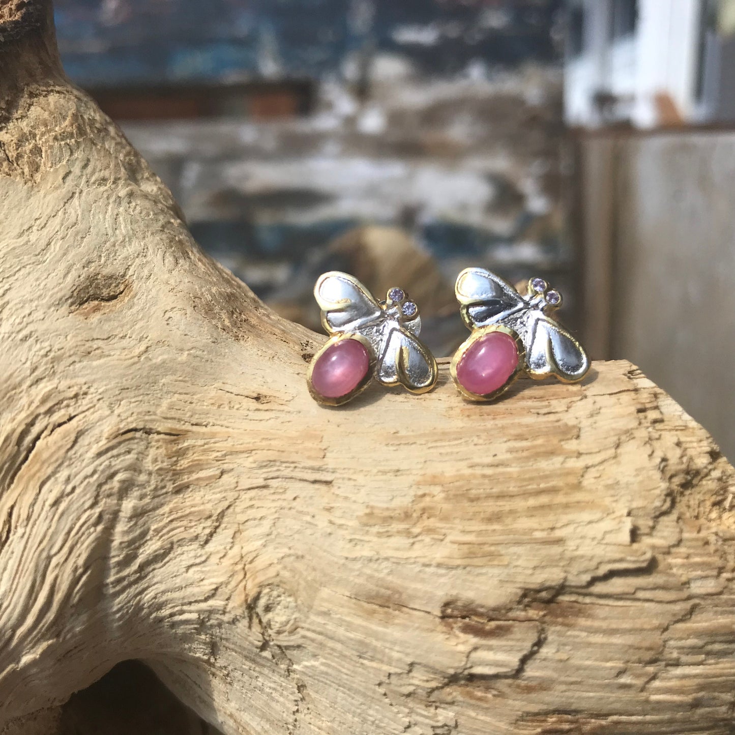 Sterling Silver Ruby bee post earrings