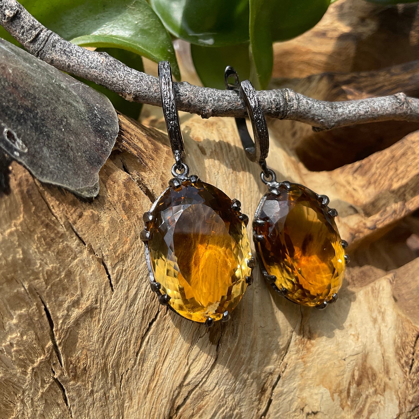 Sterling silver natural citrine 65ct statement earrings