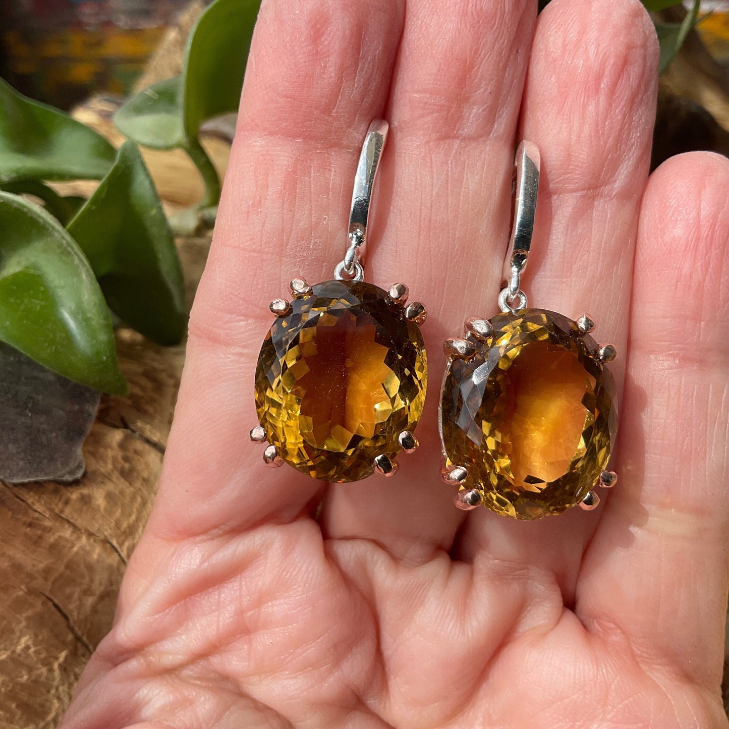 Sterling silver natural citrine 67ct  statement earrings