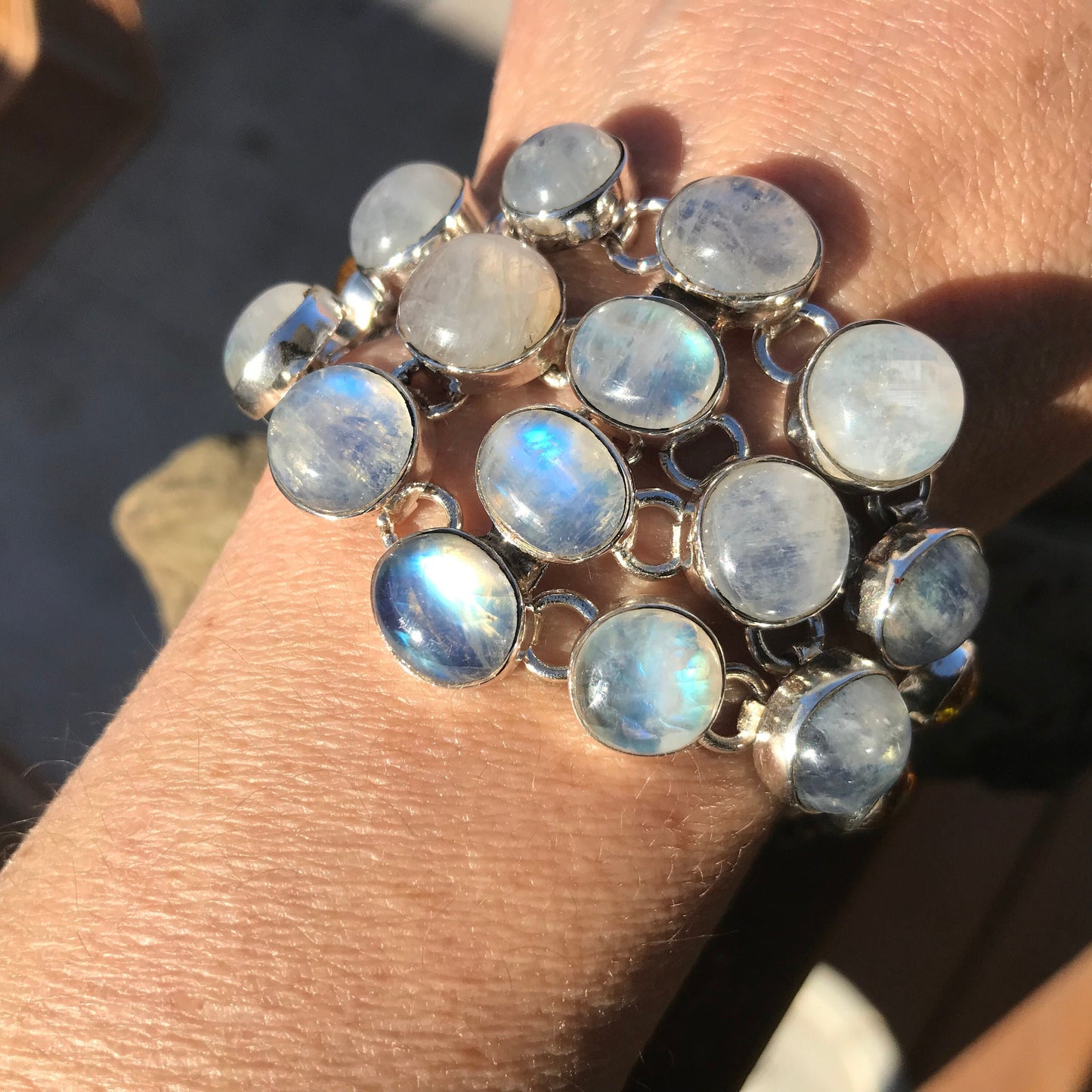 sterling silver Natural moonstone cluster bracelet