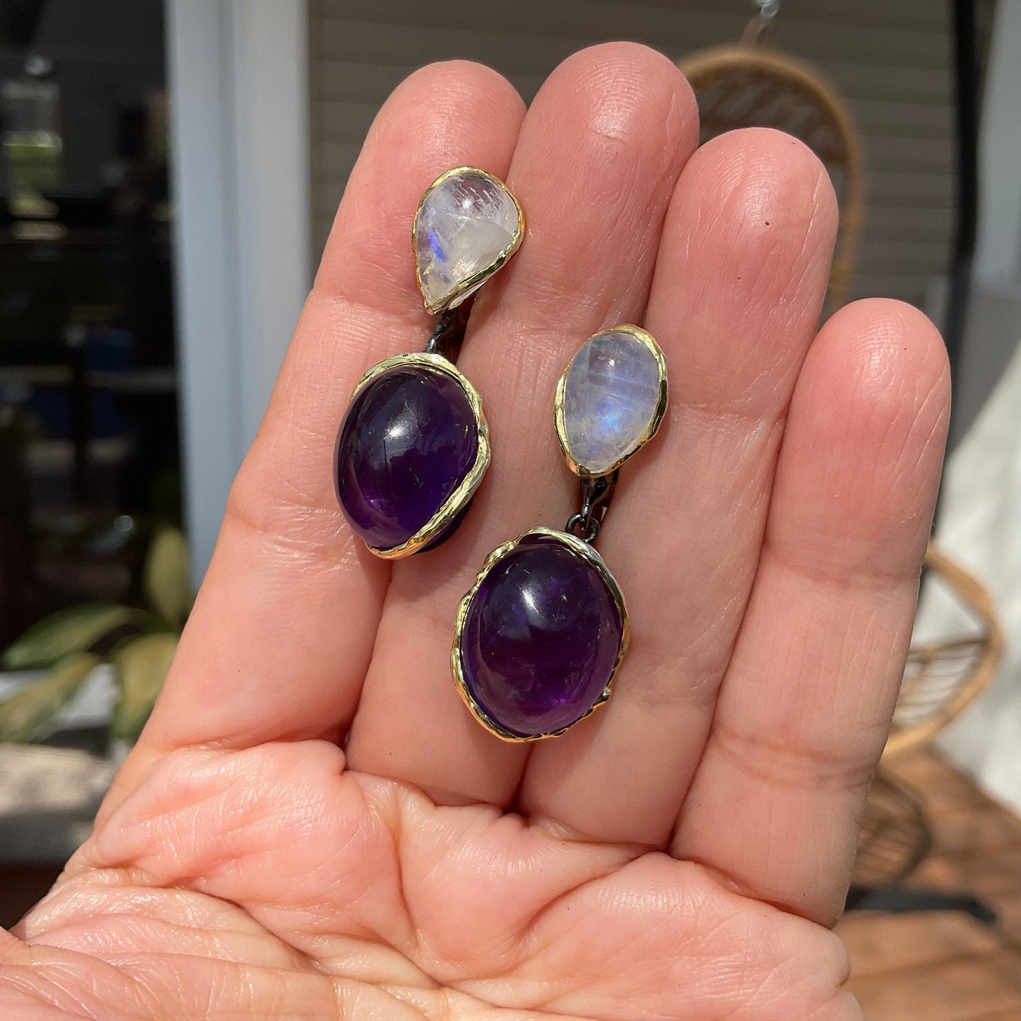 Sterling silver amethyst moonstone fancy Earrings