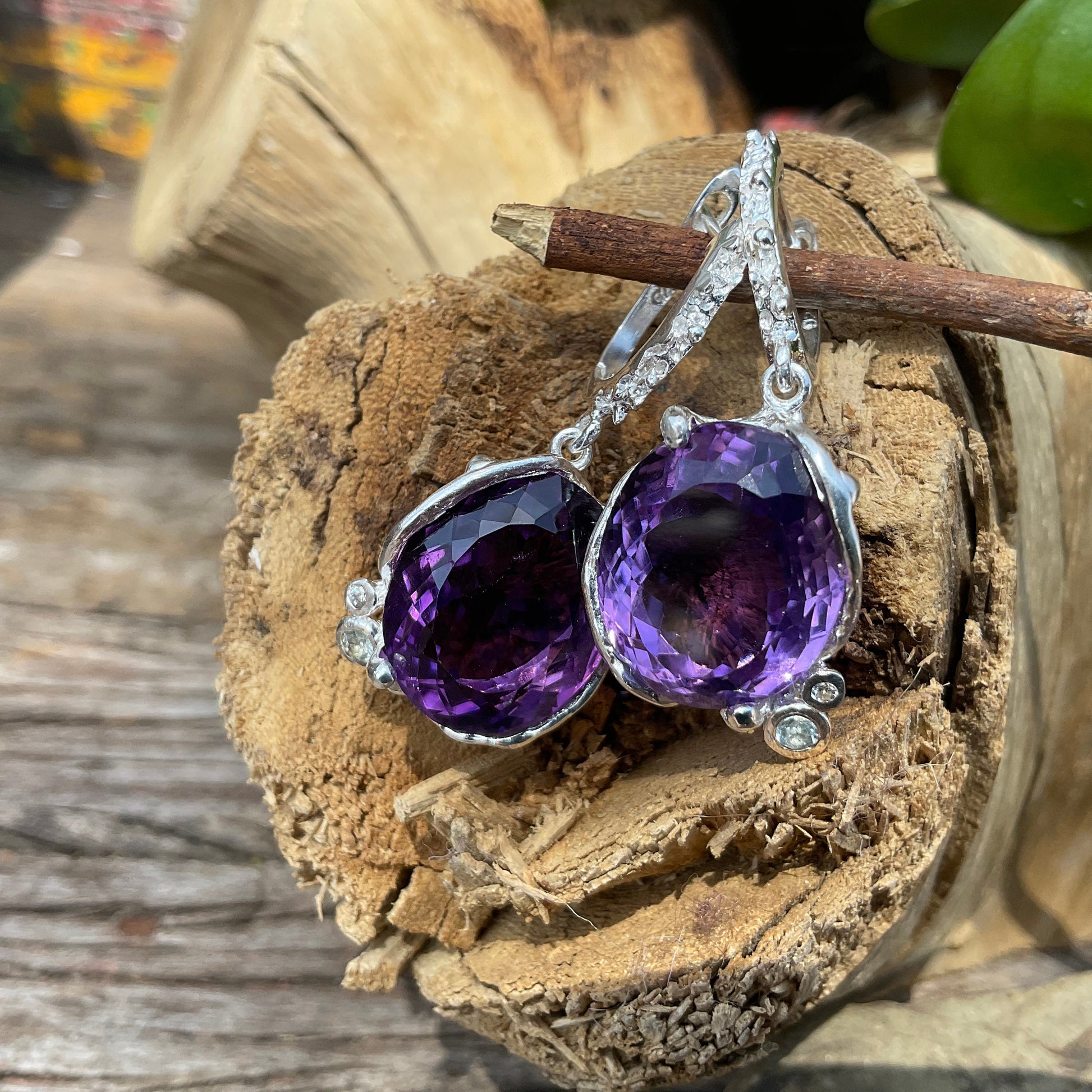 Sterling silver dark amethyst fancy dangle Earrings – Colors Of Etnika