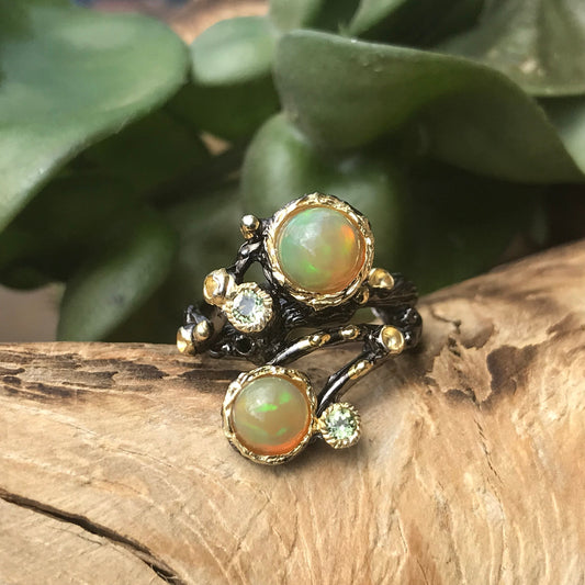 Sterling Silver orange Opal  Artisan ring 5.5