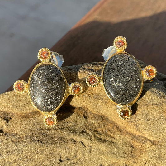 Sterling silver  Sunstone modernist stud  earrings