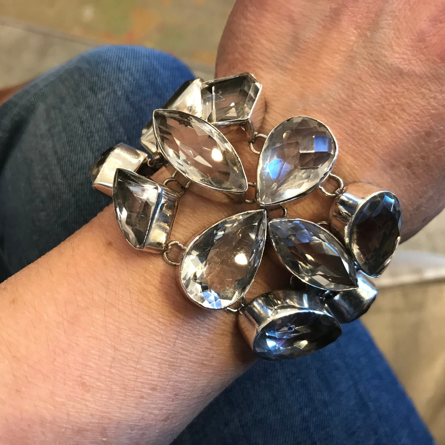 sterling silver Natural quartz statement  cluster bracelet