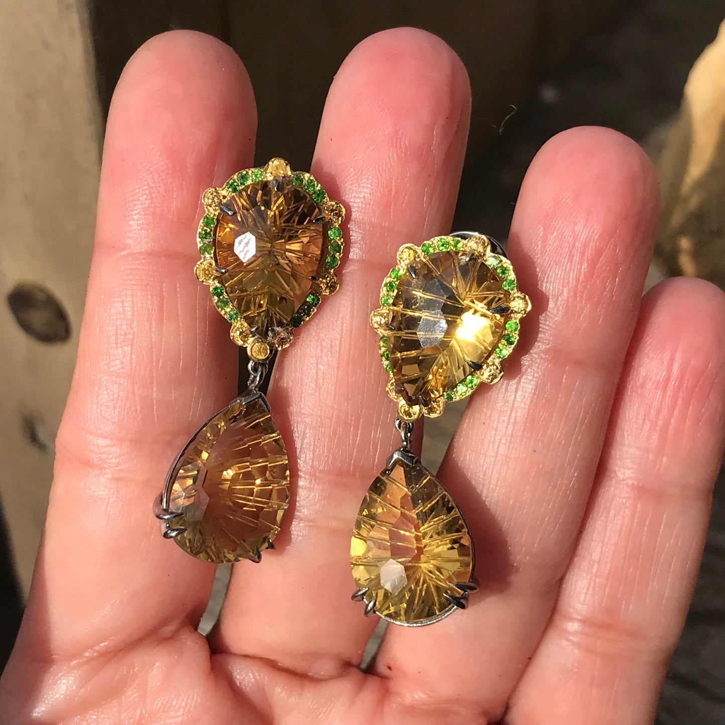 Sterling silver citrine sapphire dangle   Earrings fancy