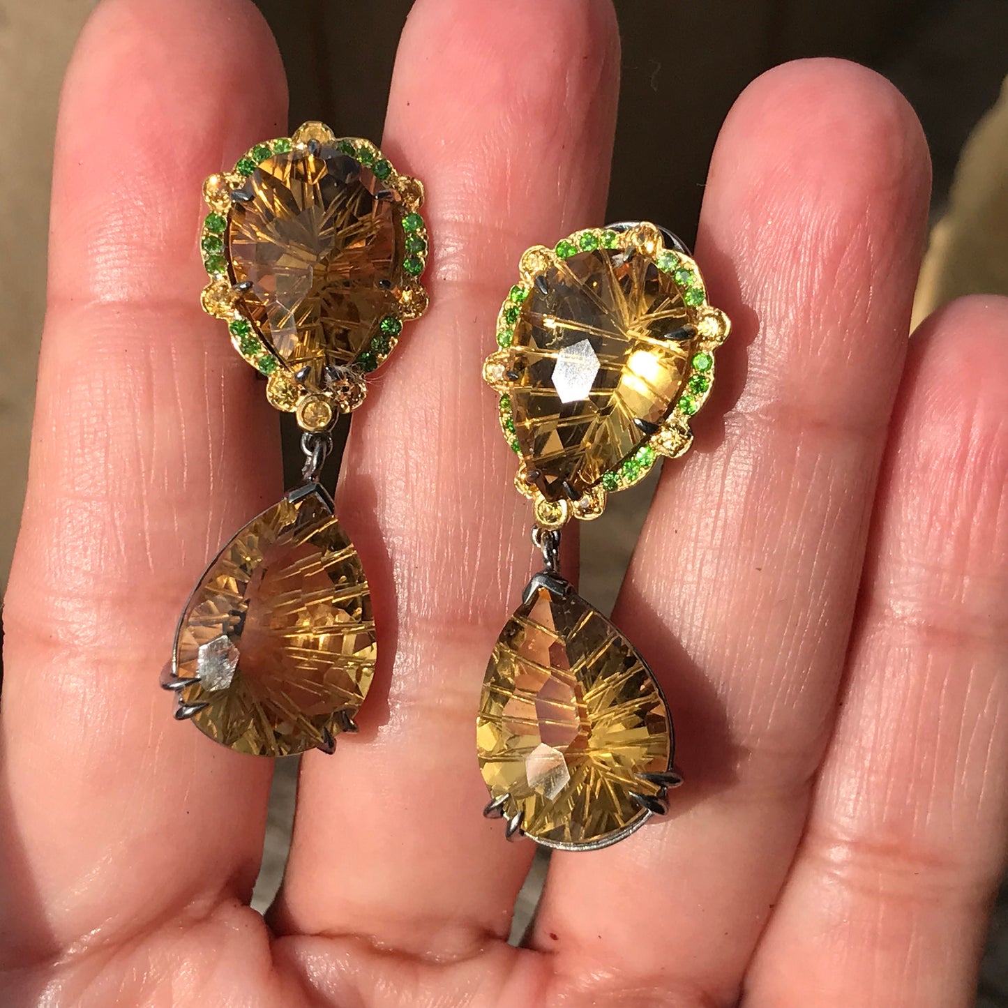 Sterling silver citrine sapphire dangle   Earrings fancy