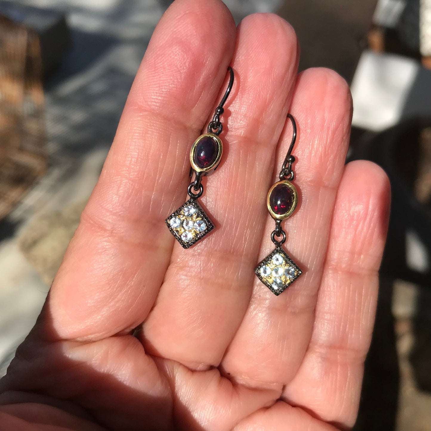 Sterling Silver natural rainbow opal dangle topaz earrings