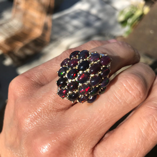 Sterling Silver black red Fire Opal statement ring 5.5 mesmerizing