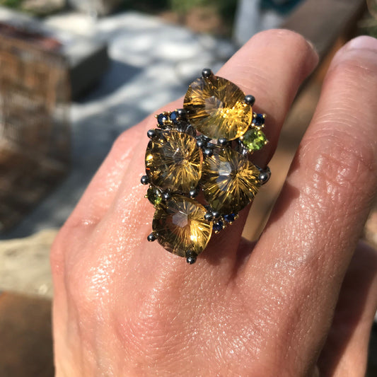 Sterling silver citrine sapphire fancy ring 8 wow factor here