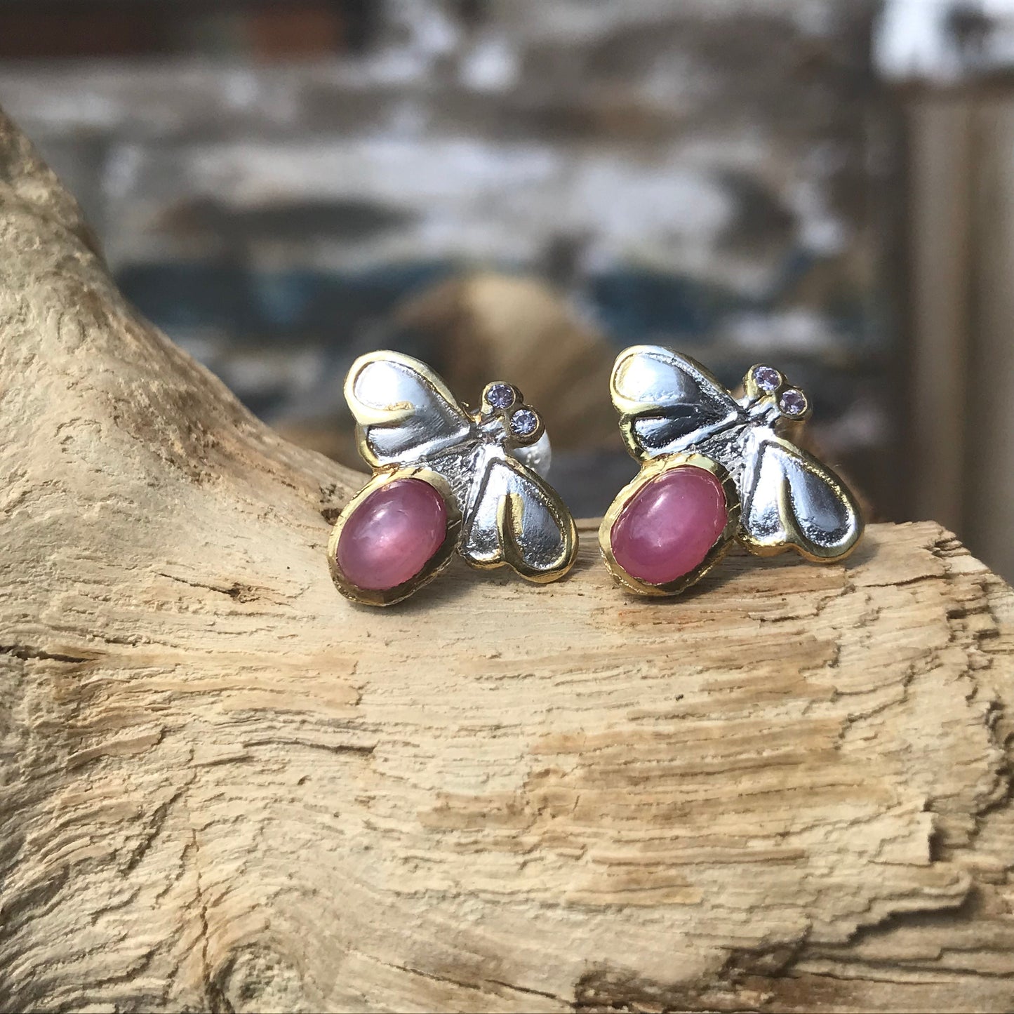 Sterling Silver Ruby bee post earrings
