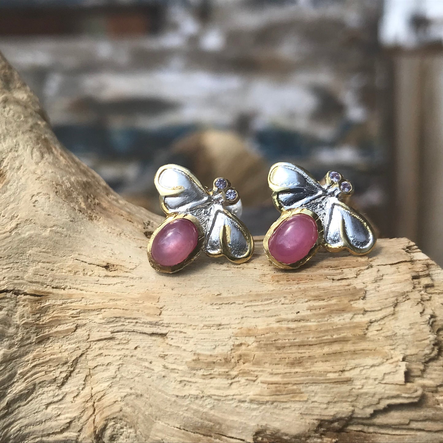 Sterling Silver Ruby bee post earrings