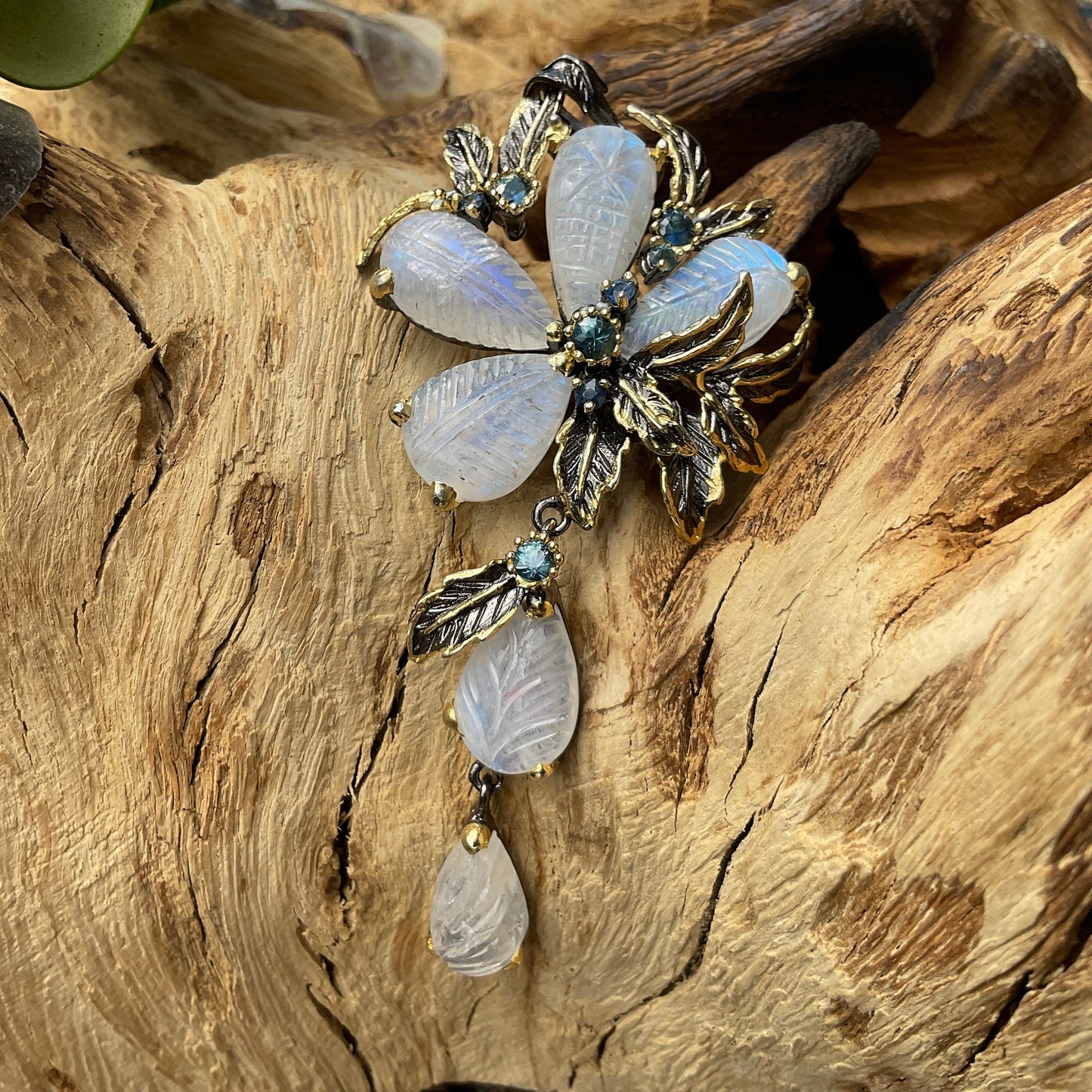 sterling silver Moonstone sapphire heirloom oversize pendant