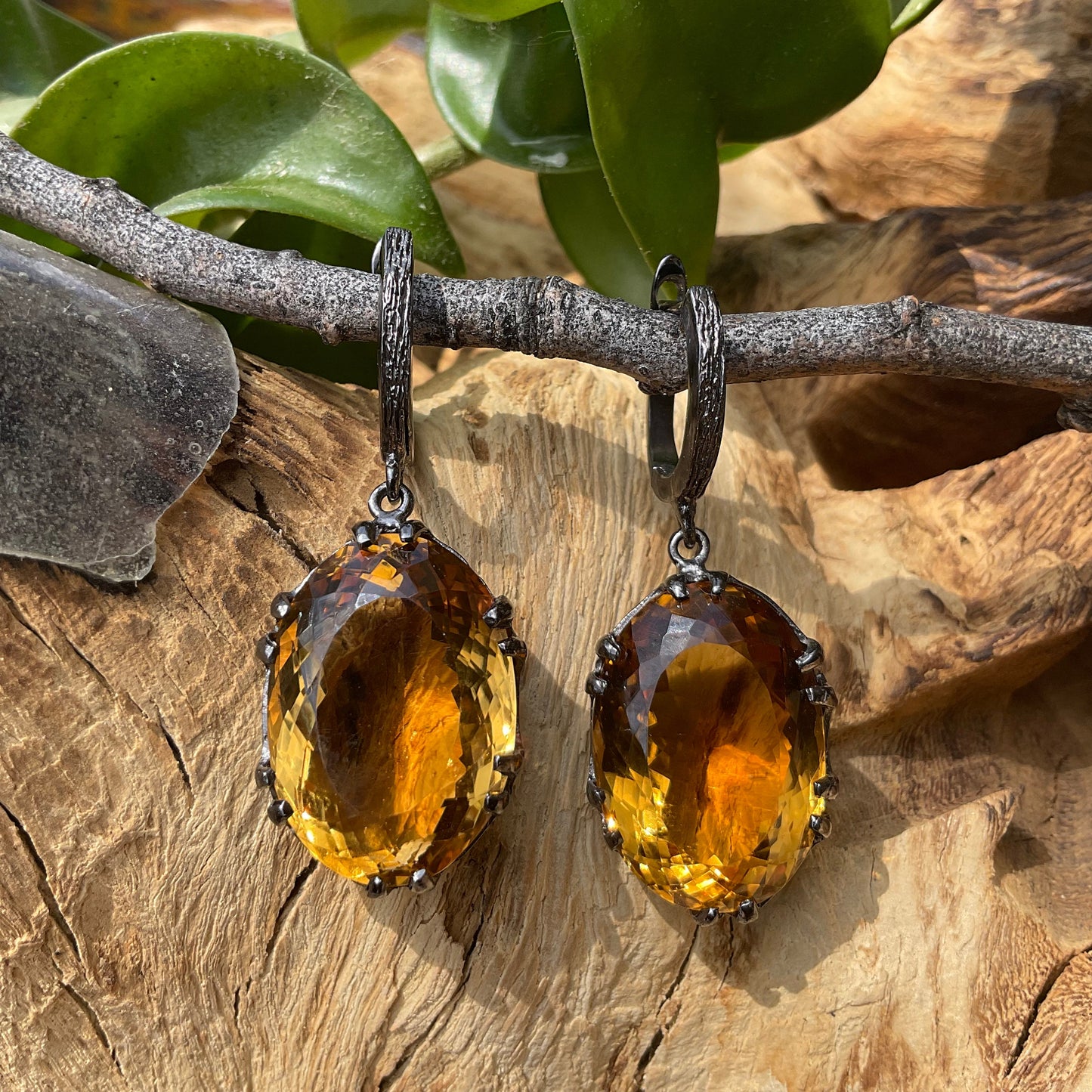 Sterling silver natural citrine 65ct statement earrings
