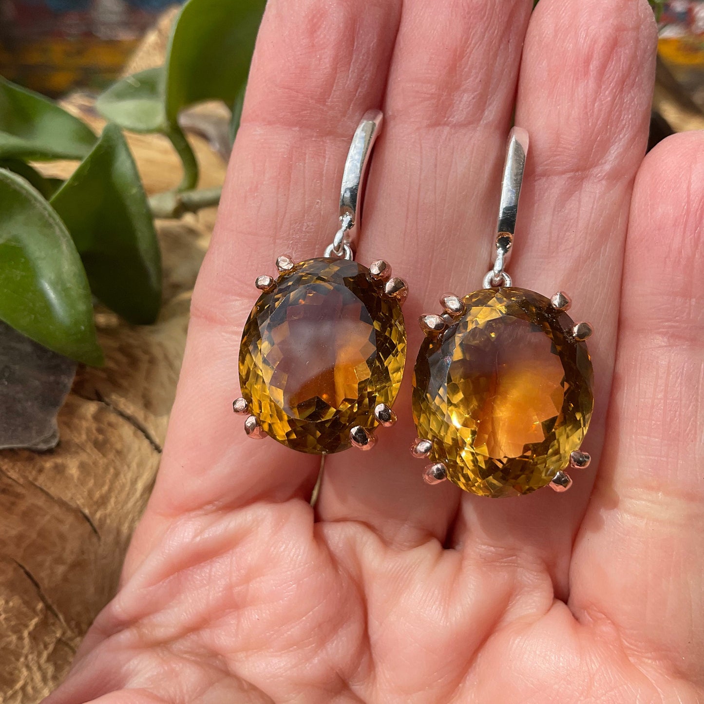 Sterling silver natural citrine 67ct  statement earrings