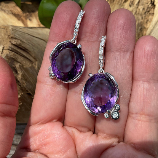 Sterling silver dark amethyst  fancy dangle Earrings