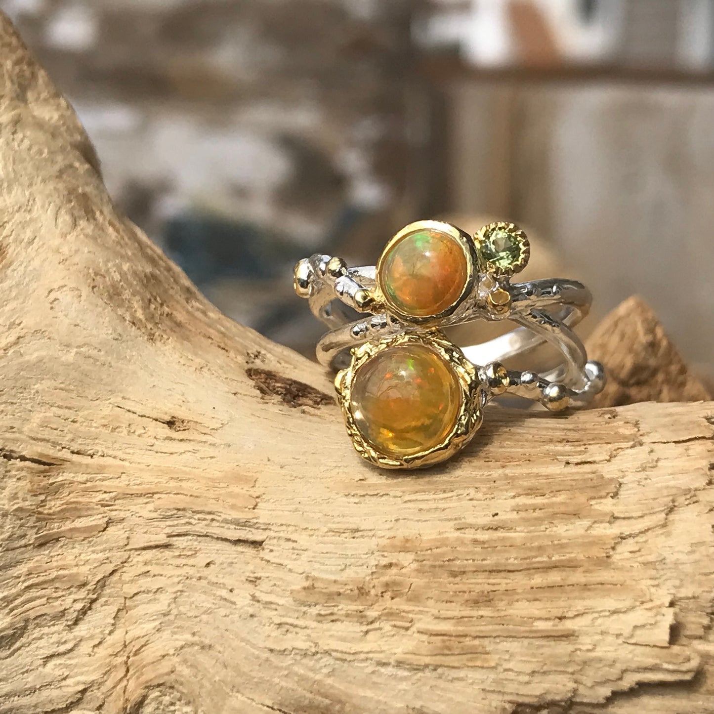 sterling silver natural orange fire opal  band ring 6