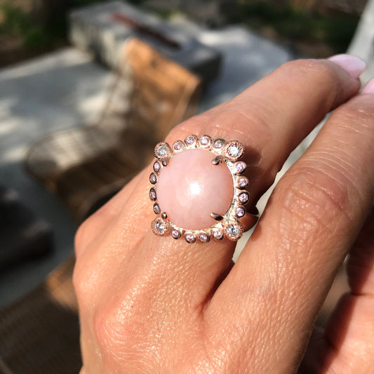 sterling silver Natural Opal pink statement  ring 9