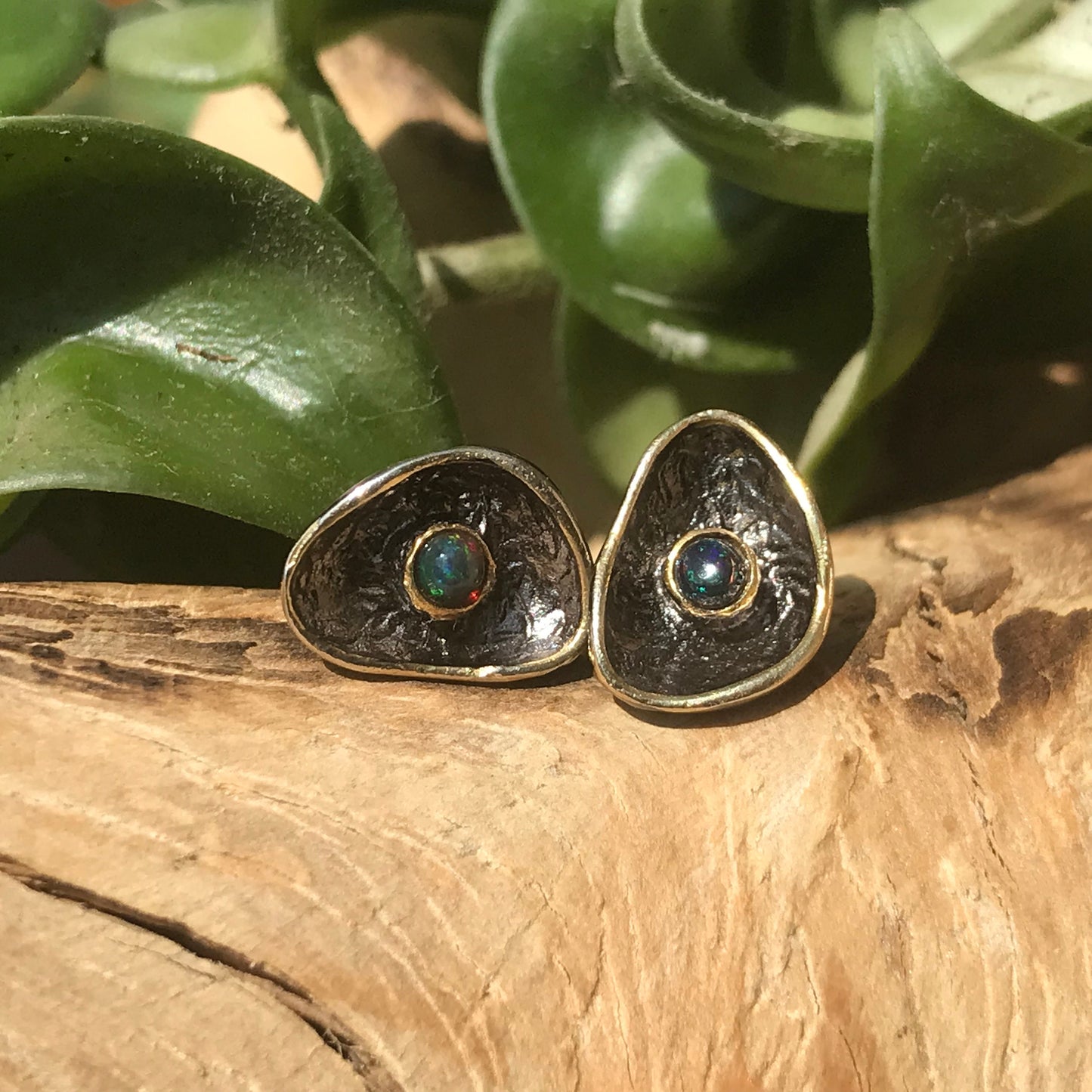 Sterling Silver Natural black Fire opal stud earrings