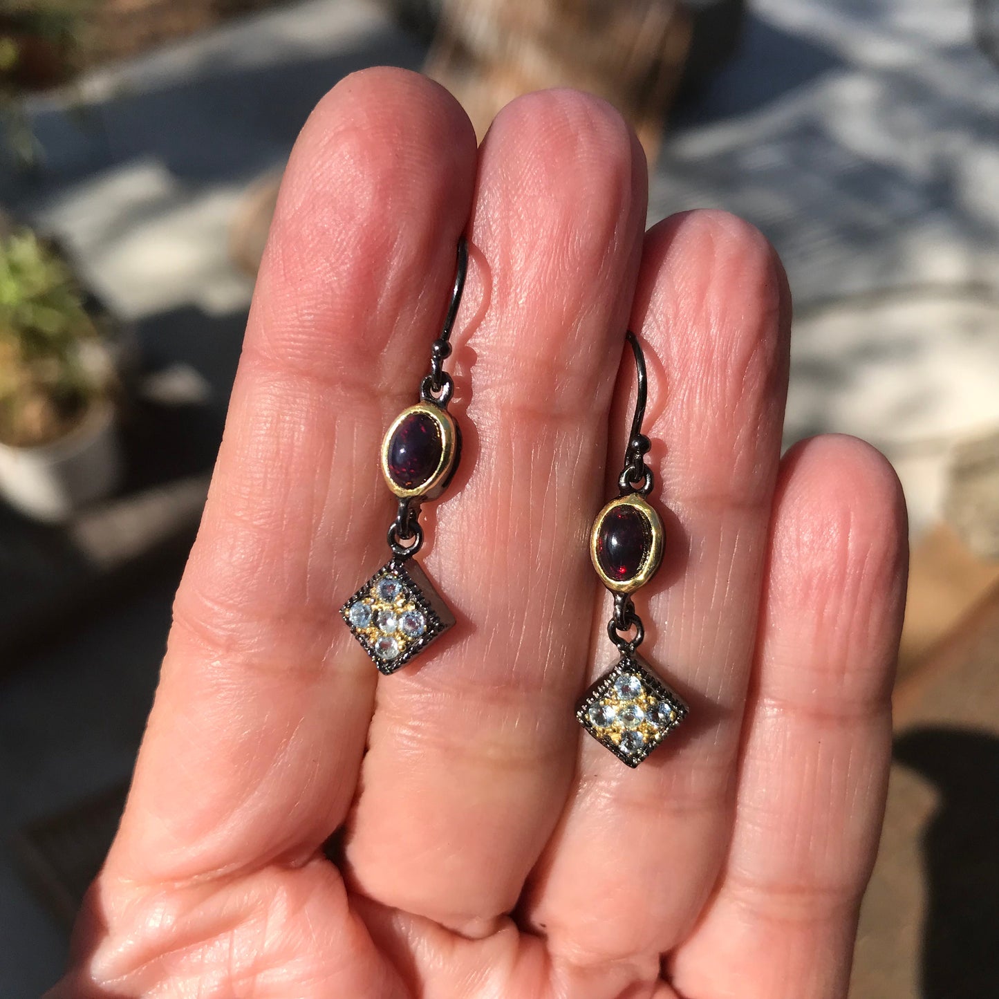 Sterling Silver natural rainbow opal dangle topaz earrings