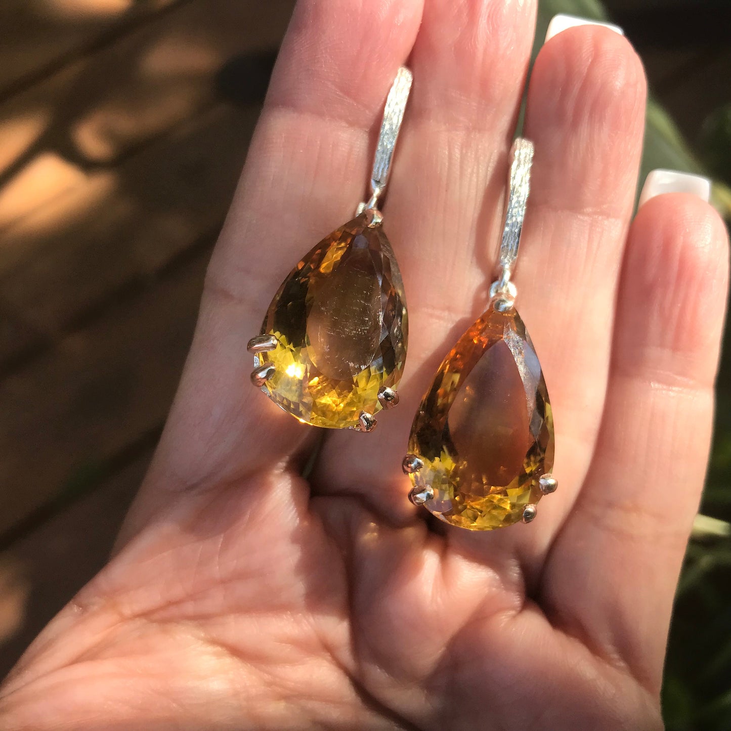 Sterling silver large pear shape citrine dangle earrings