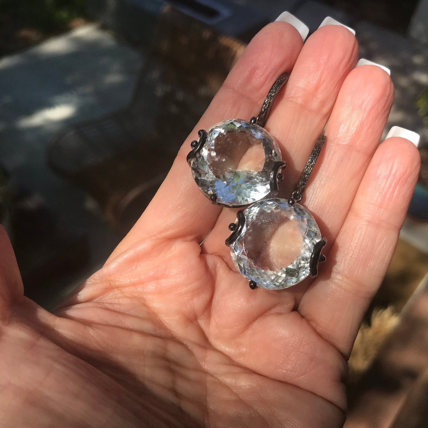 Sterling Silver Huge natural 80ct quartz Dangle large Earrings