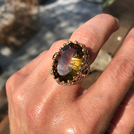 sterling silver natural citrine emerald band ring 6