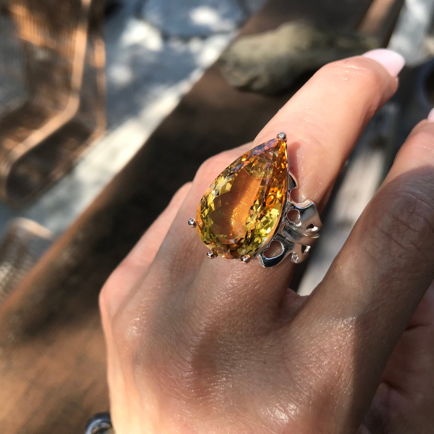sterling silver natural citrine pear shape ring 8.5