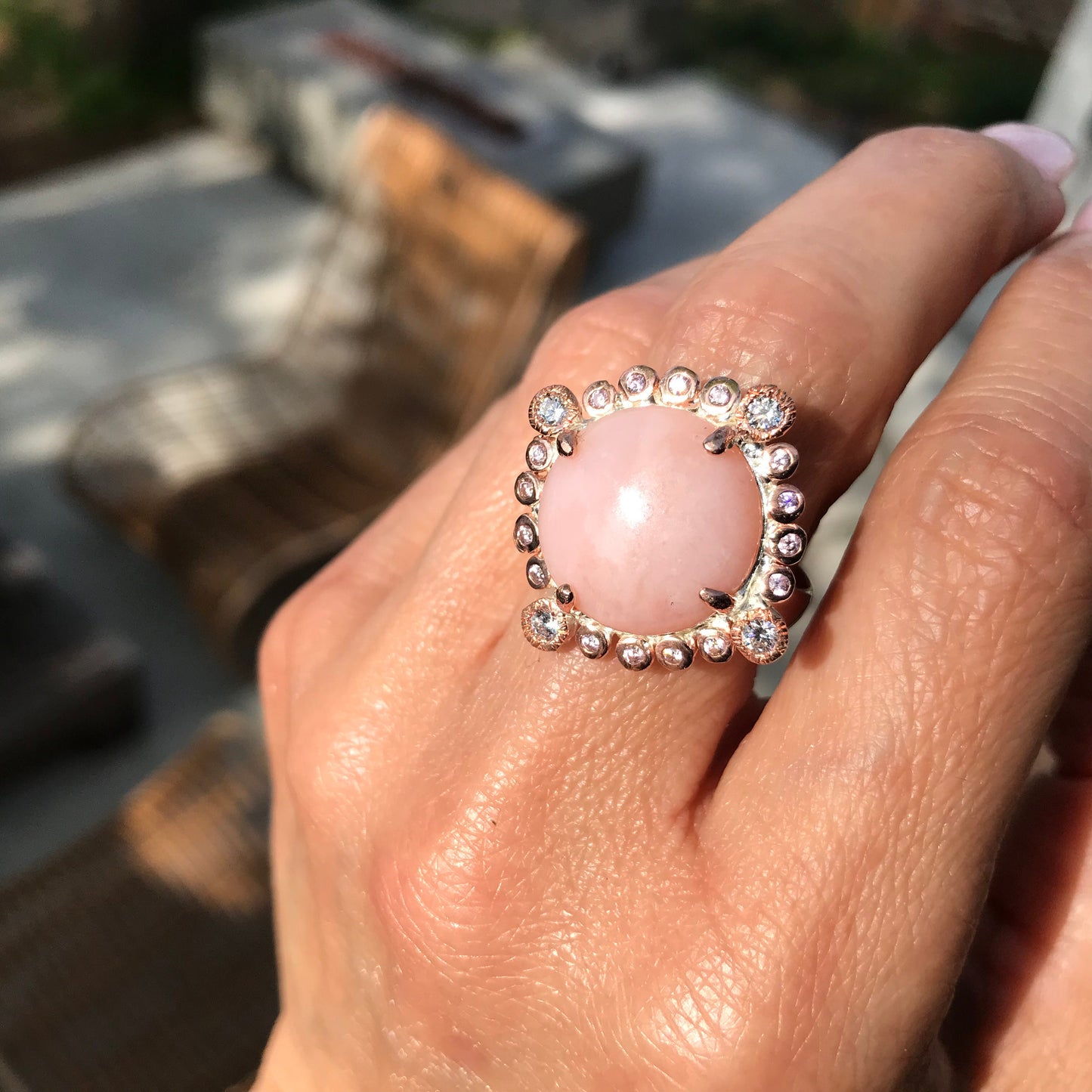 sterling silver Natural Opal pink statement  ring 9