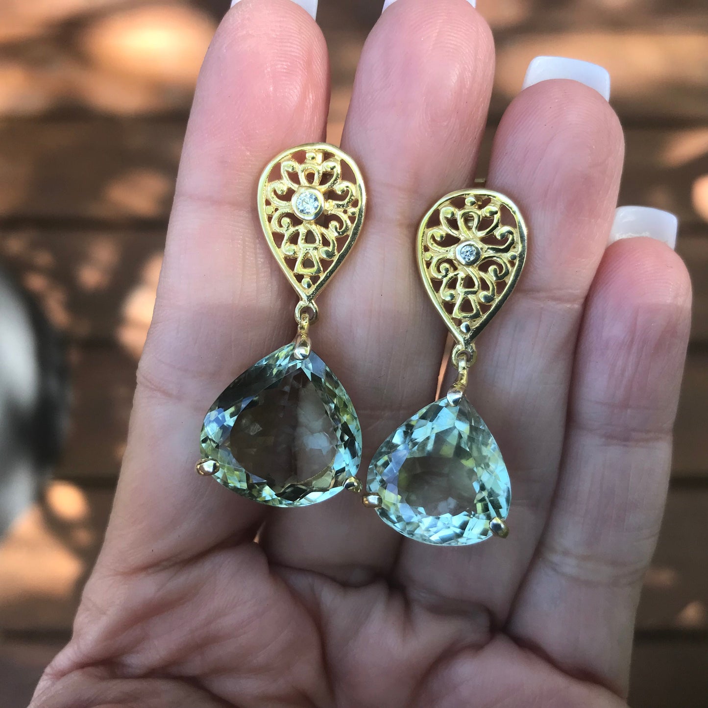 Sterling  silver green amethyst fancy asymmetrical earrings