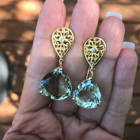 Sterling  silver green amethyst fancy asymmetrical earrings