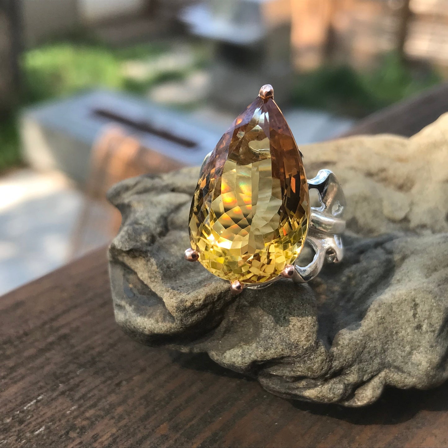 sterling silver natural citrine pear shape ring 8.5