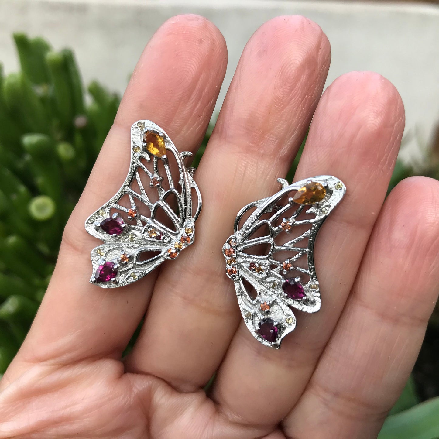 sterling silver statement Sapphire butterfly stud earrings