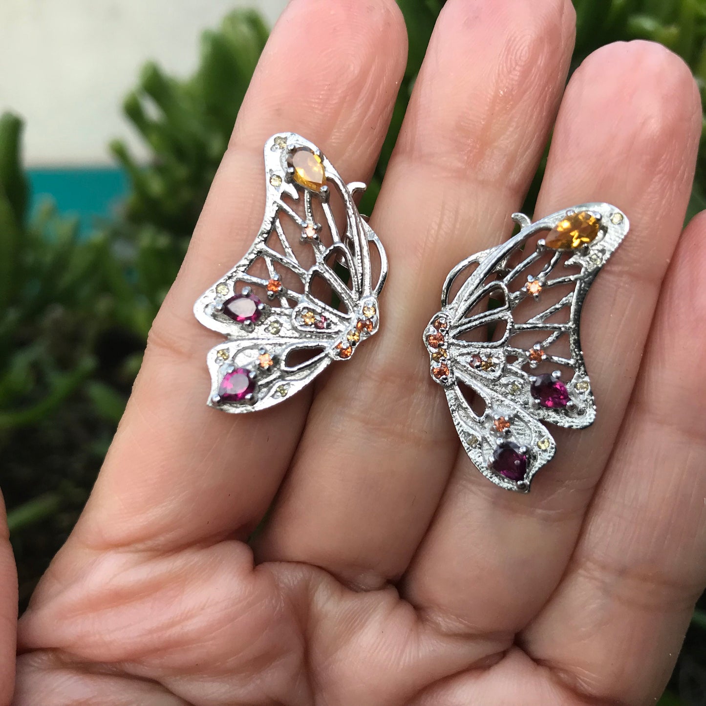 sterling silver statement Sapphire butterfly stud earrings