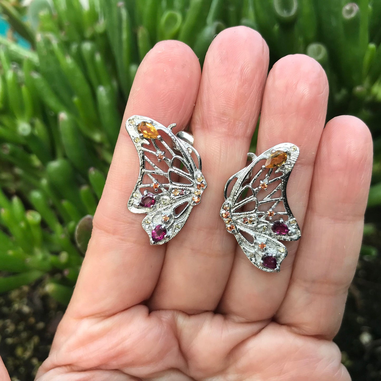sterling silver statement Sapphire butterfly stud earrings
