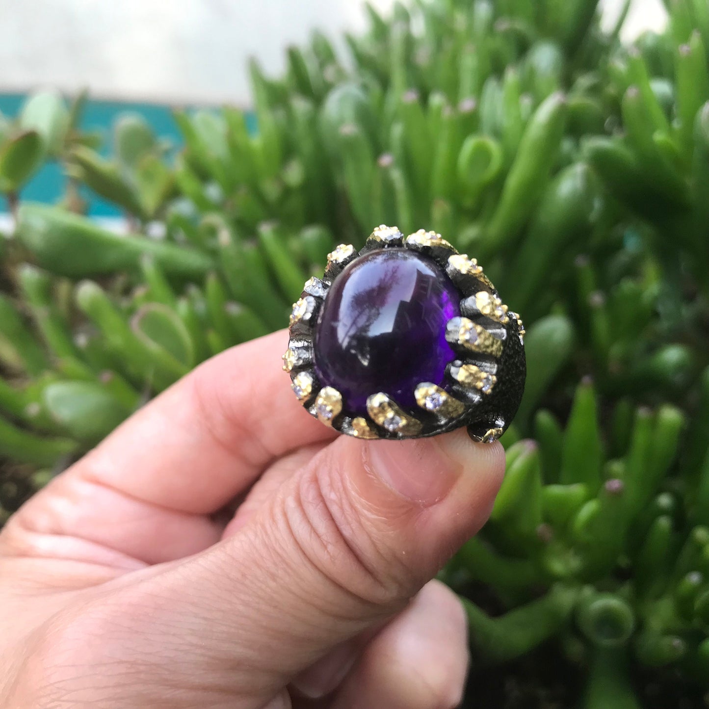 Sterling Silver Fancy Amethyst Band statement ring 5.5