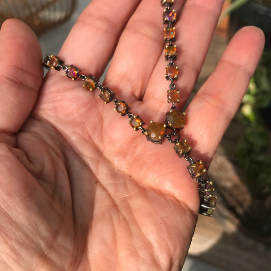 Natural Rainbow orange opal Sterling Silver Necklace