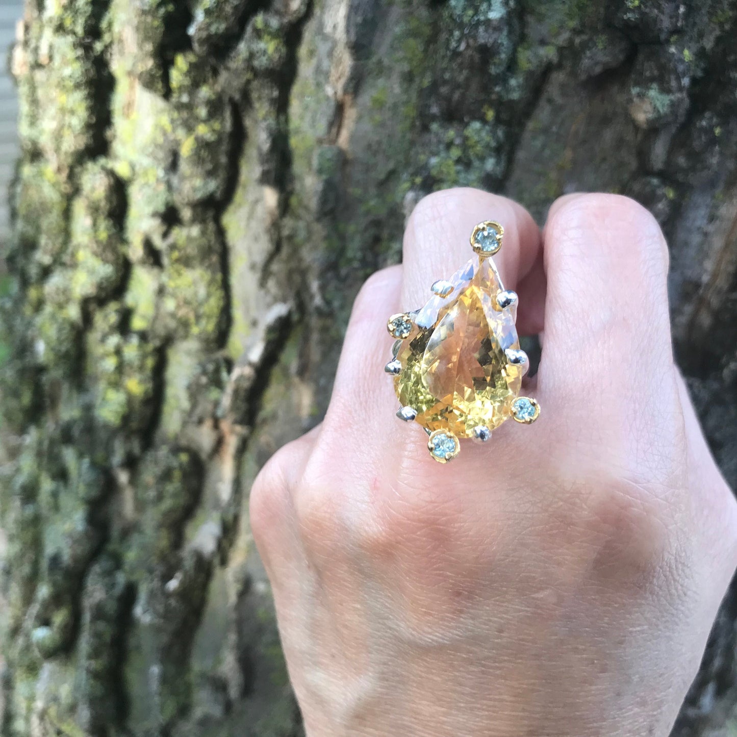 Sterling Silver Natural citrine fancy topaz statement Ring 9