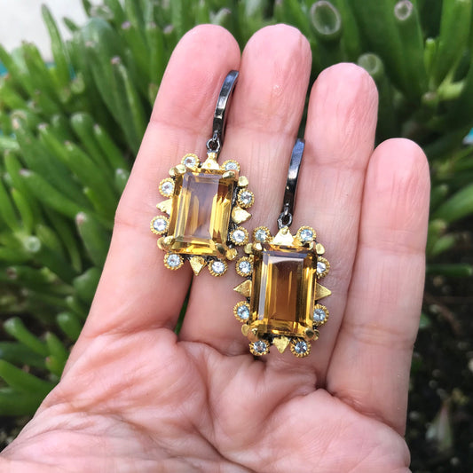 Sterling silver natural citrine topaz statement dangle earrings