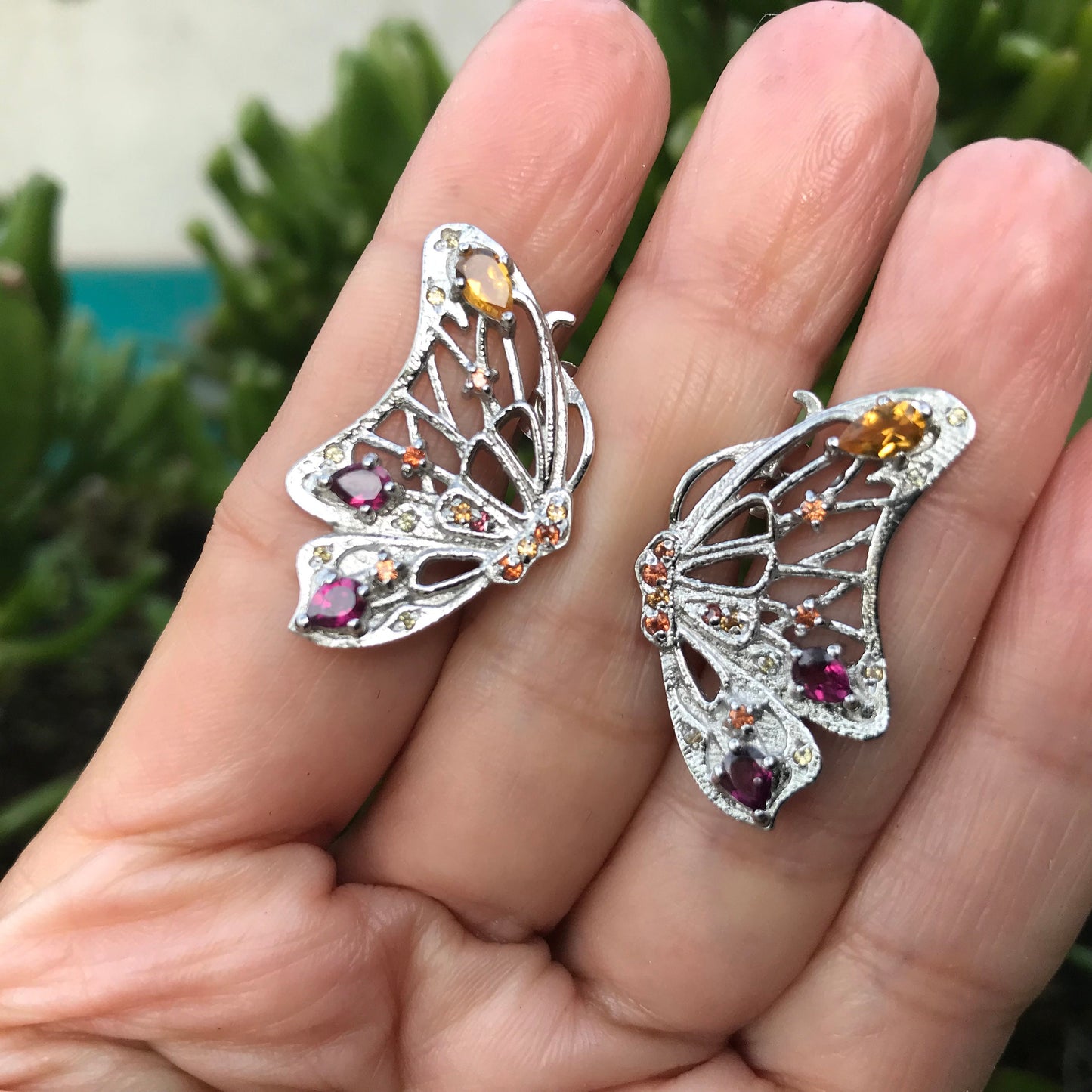 sterling silver statement Sapphire butterfly stud earrings