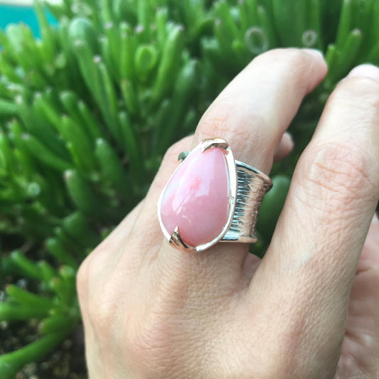 sterling silver Natural Opal pink statement band ring 7
