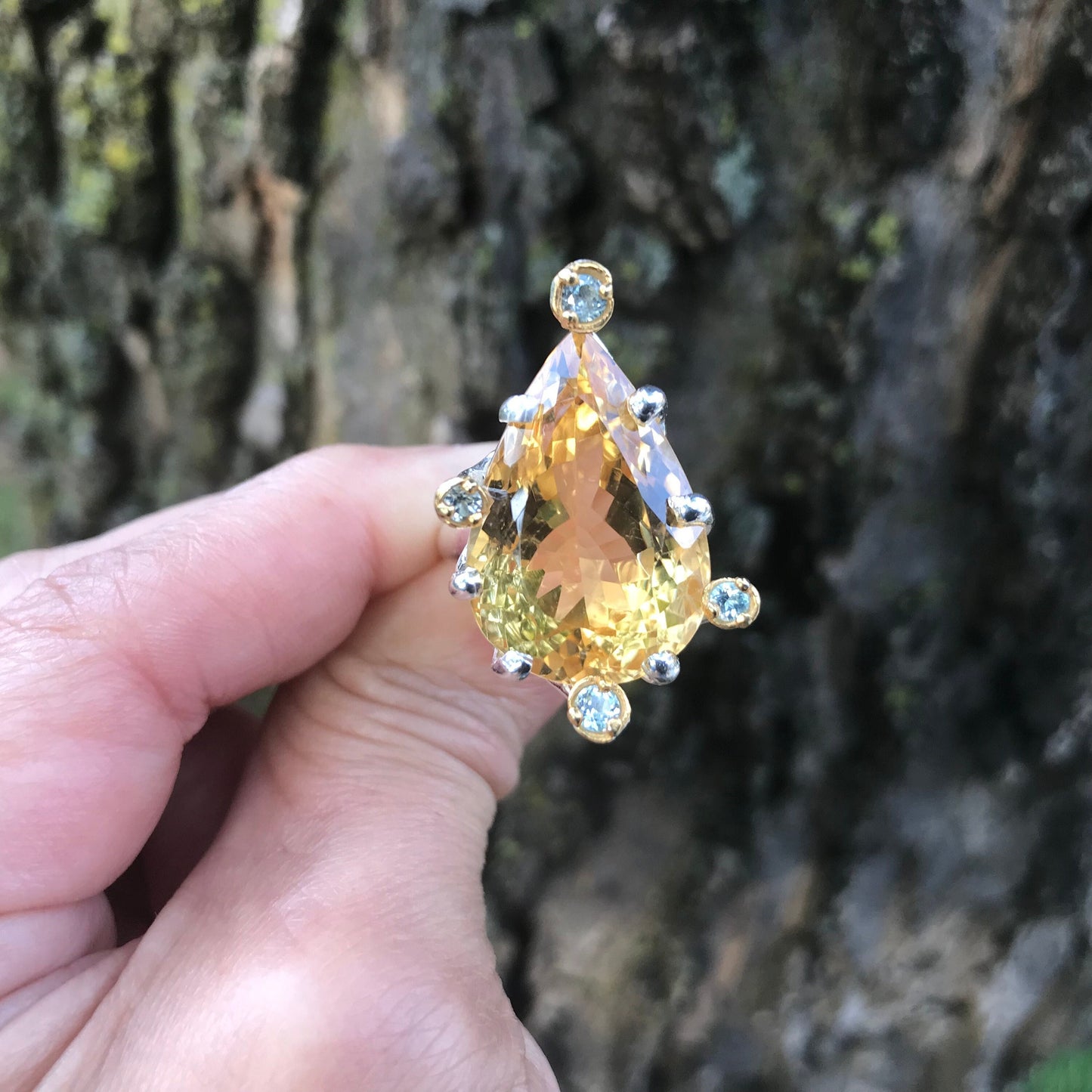 Sterling Silver Natural citrine fancy topaz statement Ring 9