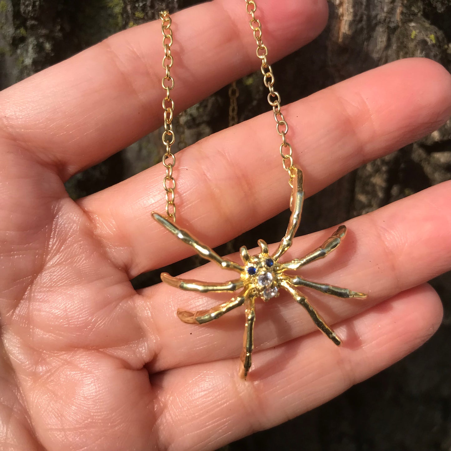 Sterling silver gold spider necklace