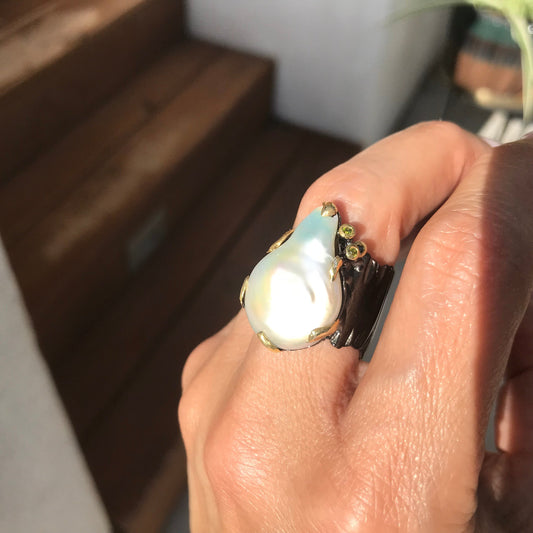 Sterling Silver Natural baroque pearl roots Ring 9