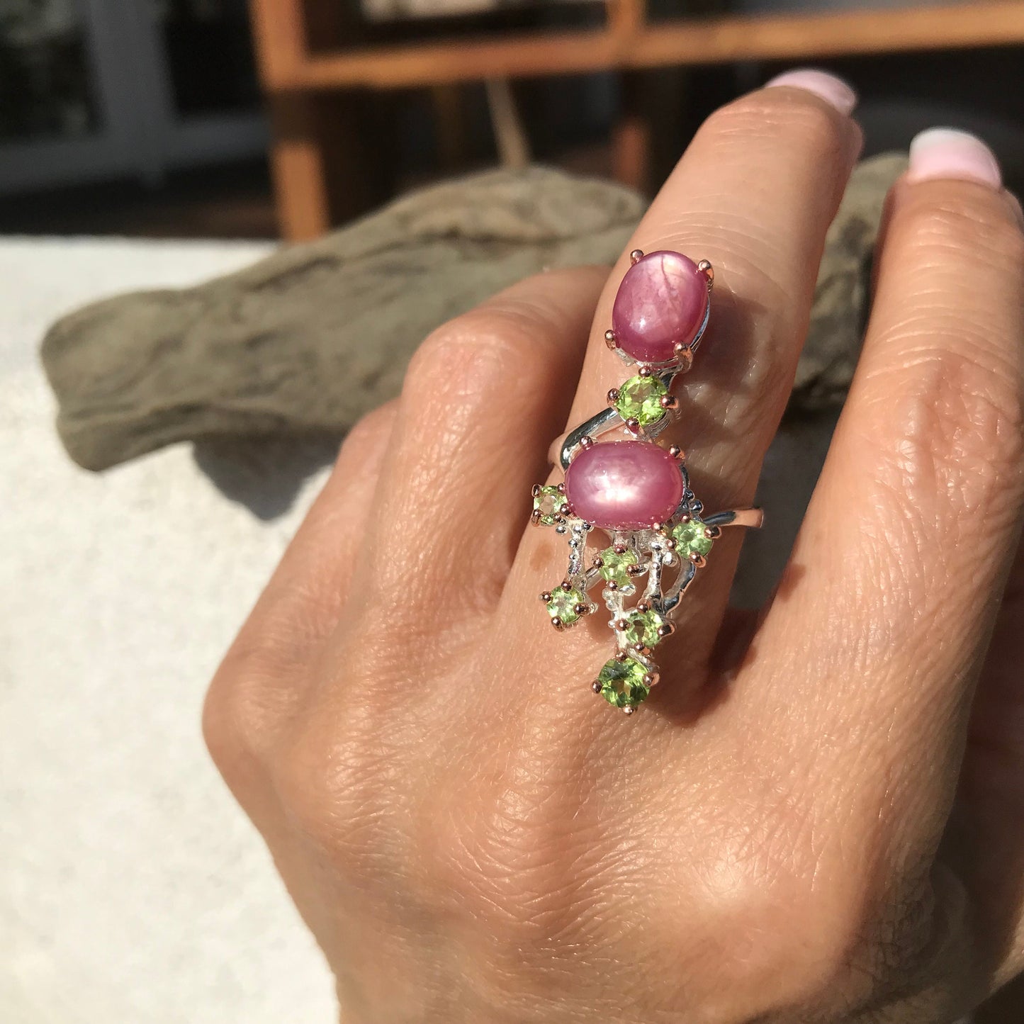 Sterling silver ruby red peridot ring 7.5